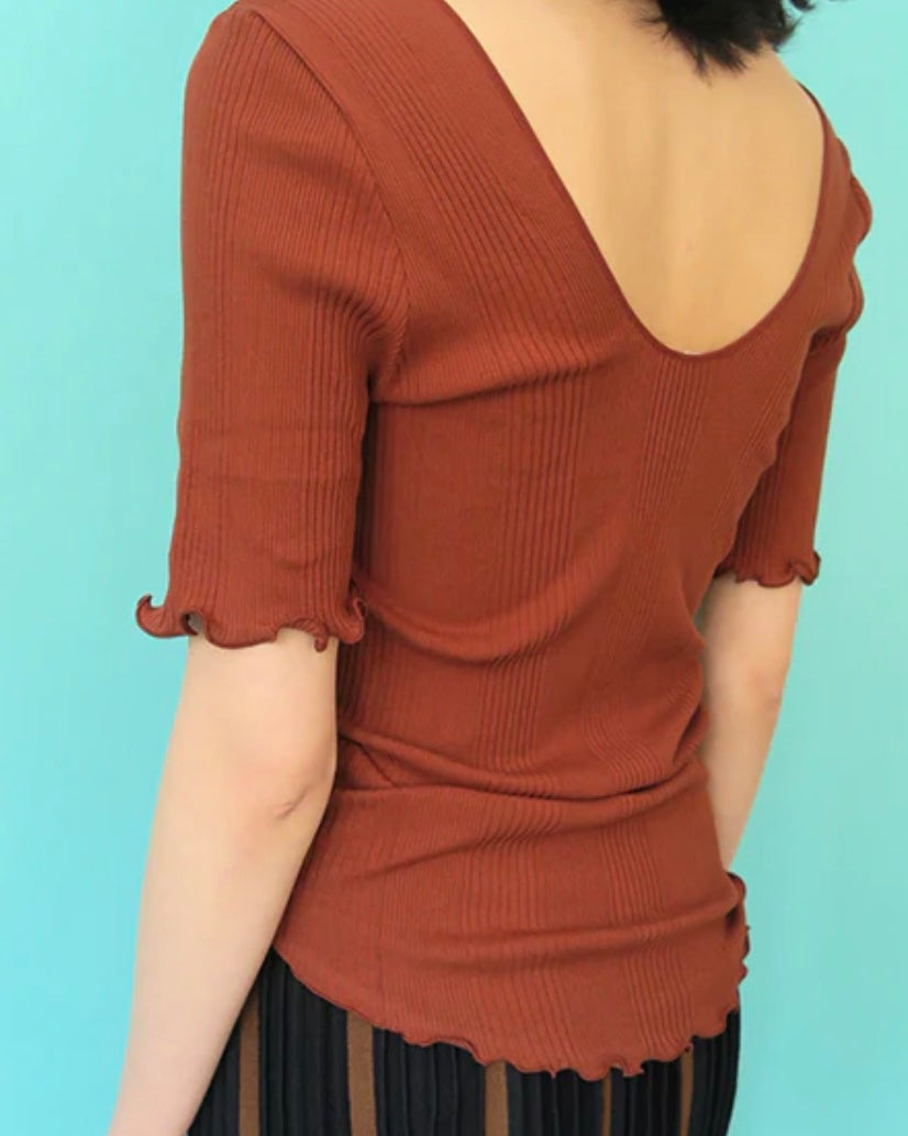 random rib H/S pullover(BROWN)