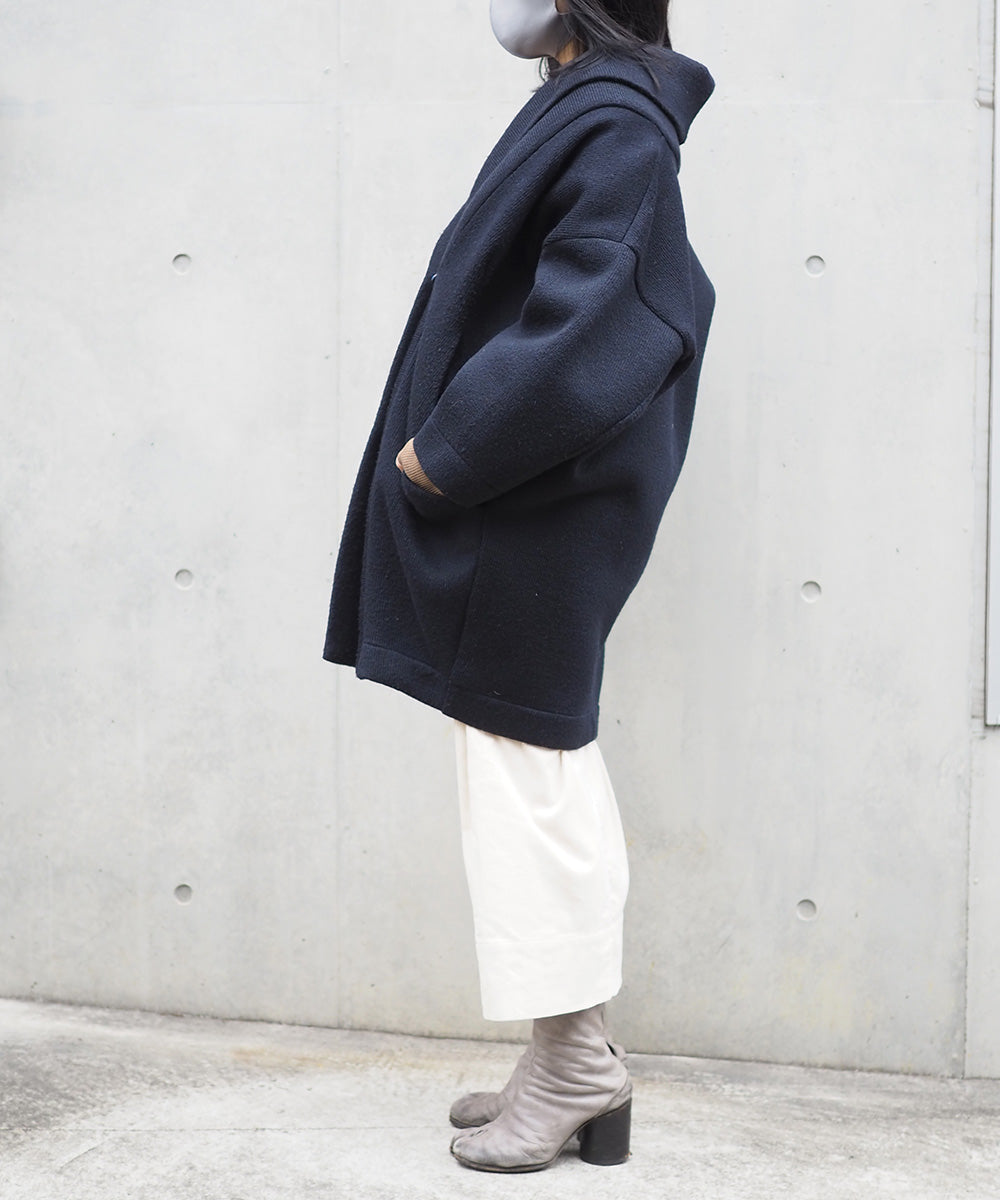 Wool Cocoon Volume Coat (NAVY)