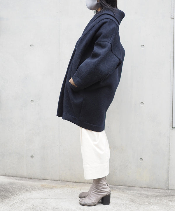 Wool Cocoon Volume Coat (NAVY)