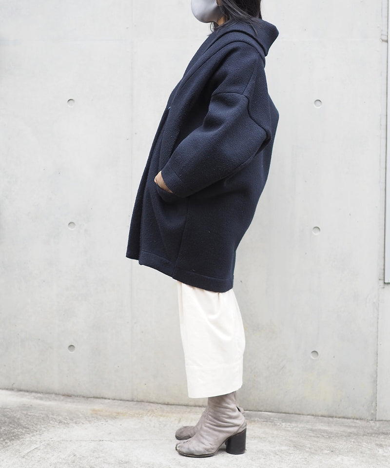 Wool Cocoon Volume Coat (NAVY)