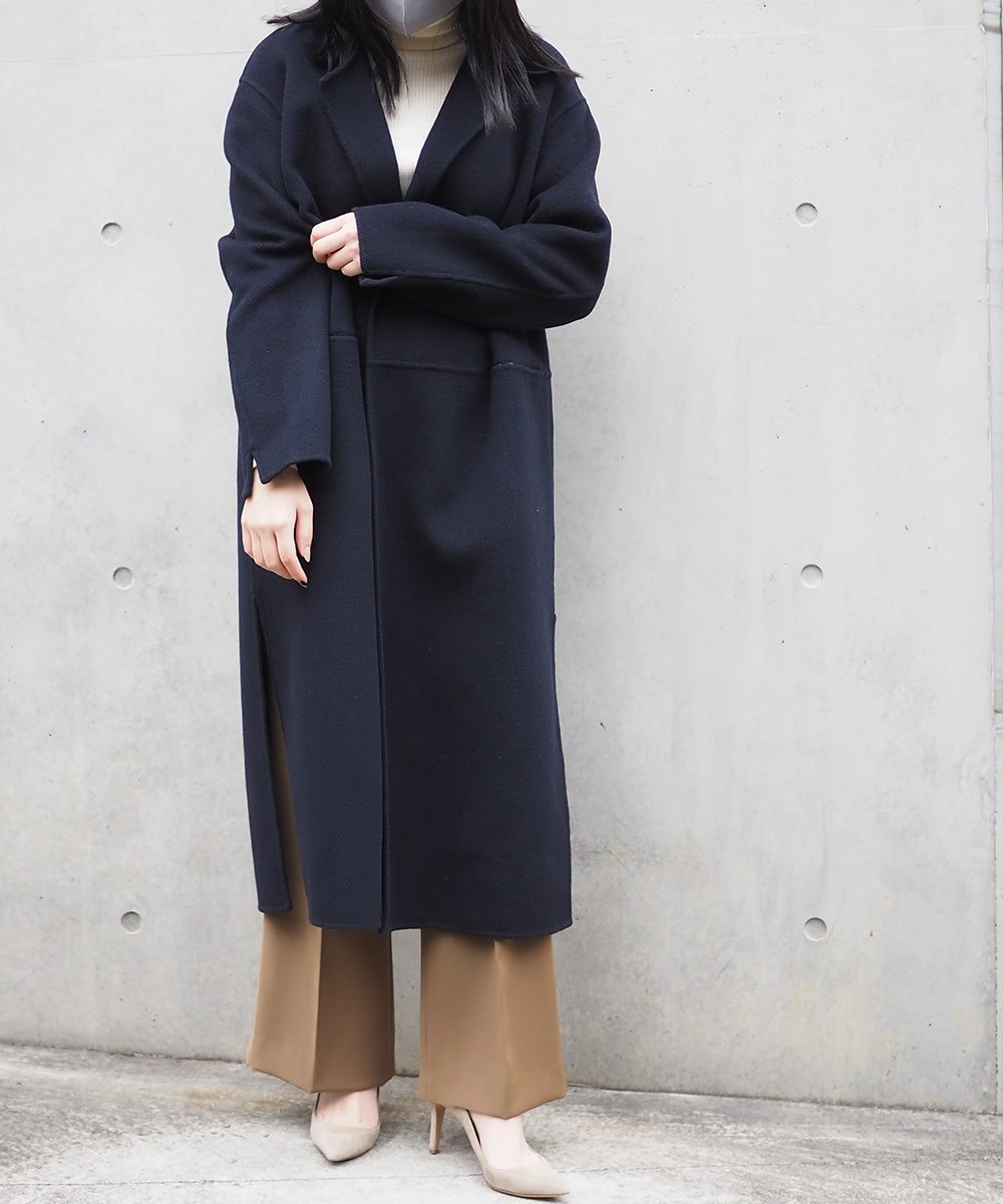 リバーロングノーカラーコート(NAVY)