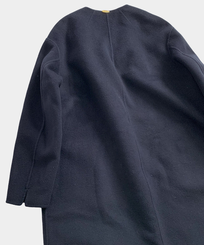 リバーロングノーカラーコート(NAVY)