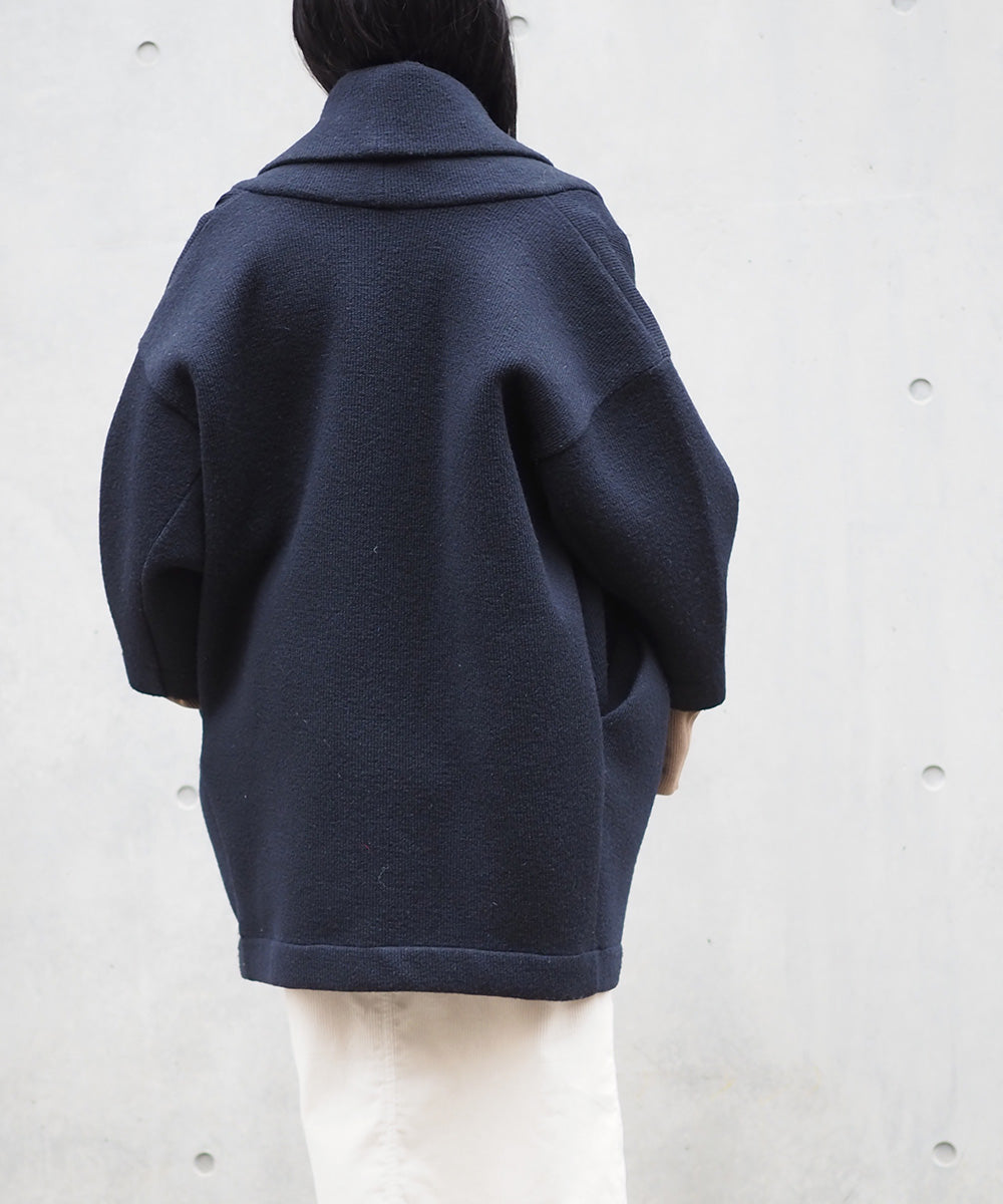 Wool Cocoon Volume Coat (NAVY)