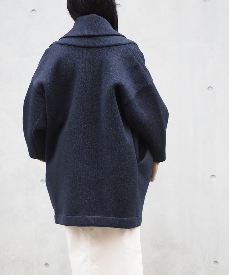 Wool Cocoon Volume Coat (NAVY)