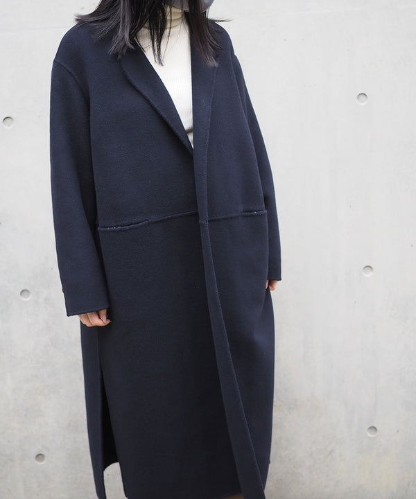 リバーロングノーカラーコート(NAVY)