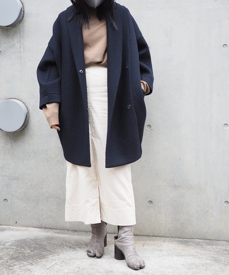 Wool Cocoon Volume Coat (NAVY)